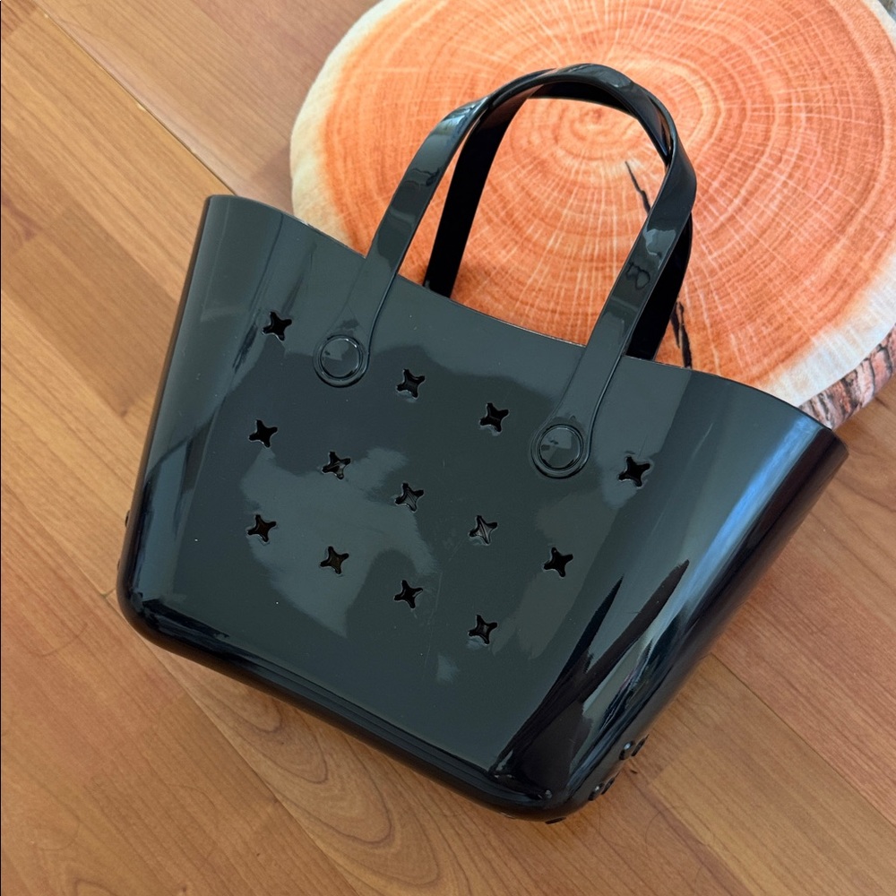 Jelly Rubberized Latex Black Mini Tote Bag beach balenciaga CELINE style - Picture 4 of 5